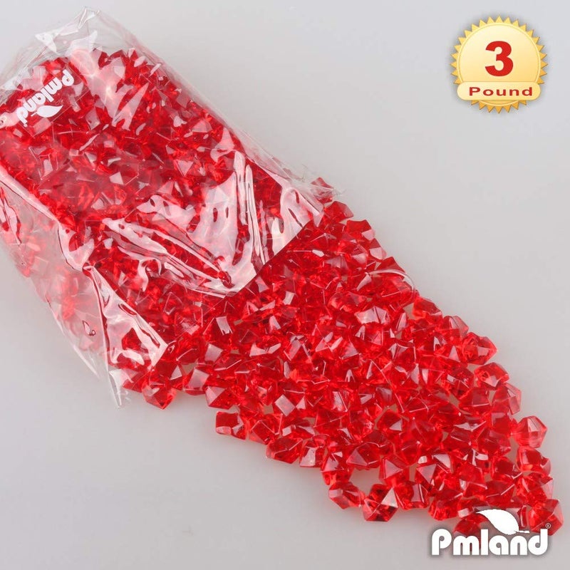 PMLAND Clear Fake Ice Rocks â€“ 550 Pcs Large Red Acrylic Gems Crushed Plastic Diamonds, 3 Lbs / 2.25 Quarts Bulk Vase Filler for CenterpiecesWedding Theme DÃ©cor Aquarium Table Scatter - Image 4